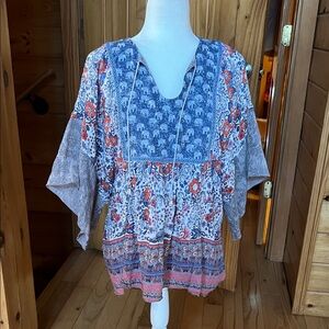 Ivy Jane elephant print boho peasant batwing top